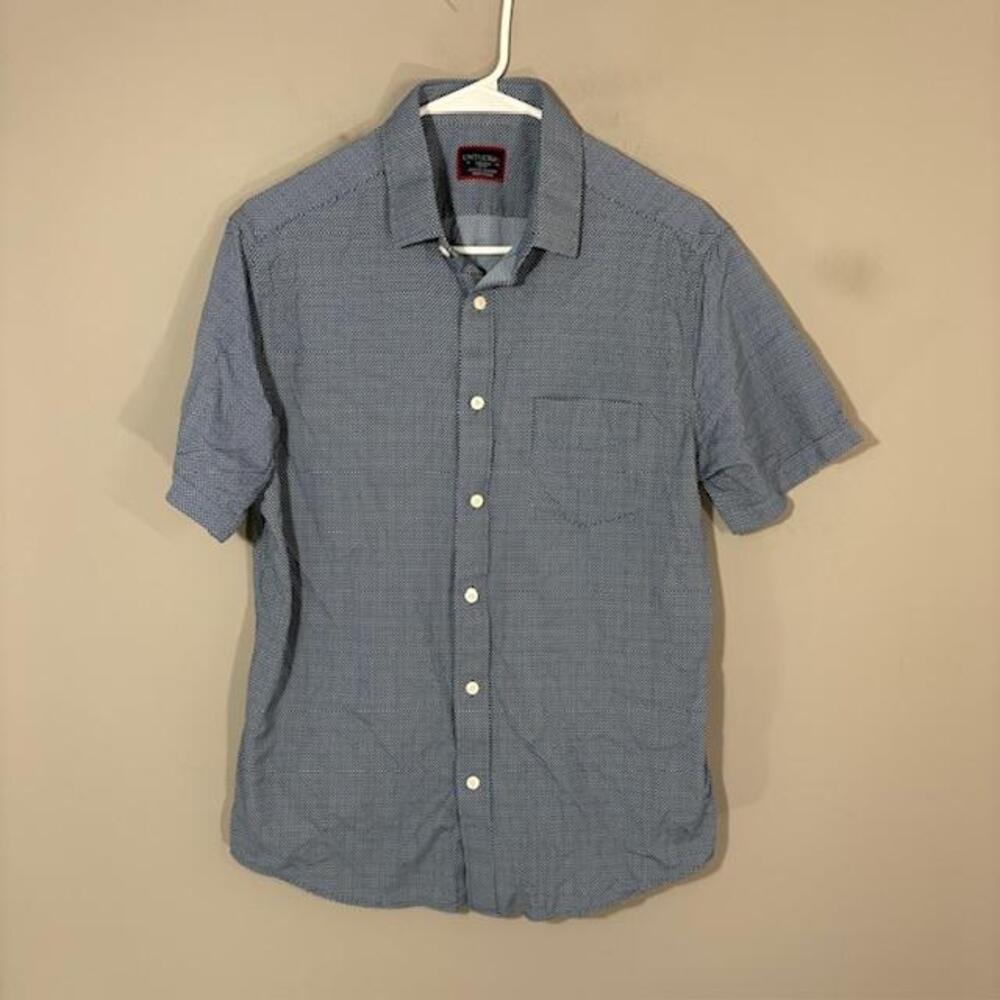 UNTUCKit Benham Shirt Mens Medium Blue Short Sleeve Button Up Geometric Stretch